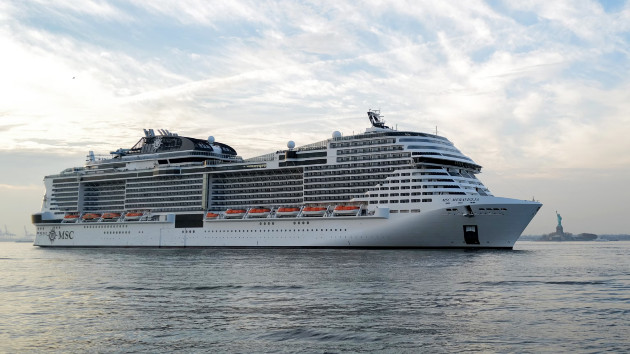 The MSC Meraviglia cruise ship leaves the port of New York, on Dec. 9, 2023. (Charly Triballeau/AFP via Getty Images)