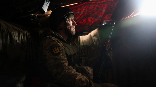 A Ukrainian soldier holds his position at the front line near the Russian-occupied Ukrainian city of Horlivka, Donetsk region, on Dec. 14, 2023. (Anatolii Stepanov/AFP via Getty Images)