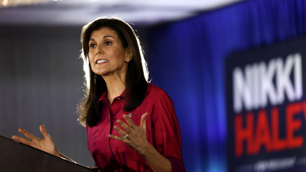 Nikki Haley, former ambassador to the United Nations and 2024 Republican presidential candidate, speaks during a caucus night watch party in West Des Moines, Iowa, U.S., on Monday, Jan. 15, 2024. (Rachel Mummey/Bloomberg via Getty Images)