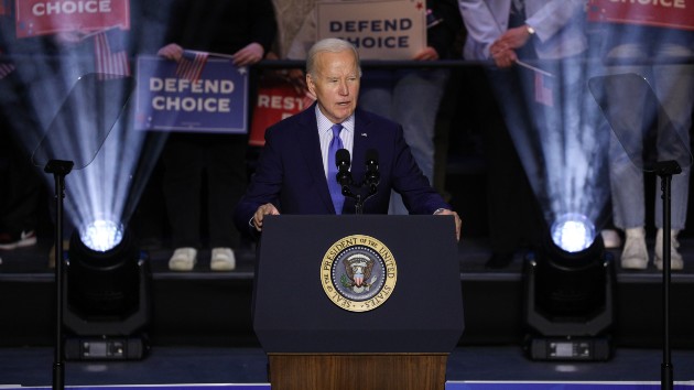 U.S. President Joe Biden speaks during the reproductive freedom campaign rally at George Mason University in Manassas, Virginia, on Jan. 23, 2024. (Yasin Ozturk/Anadolu via Getty Images)
