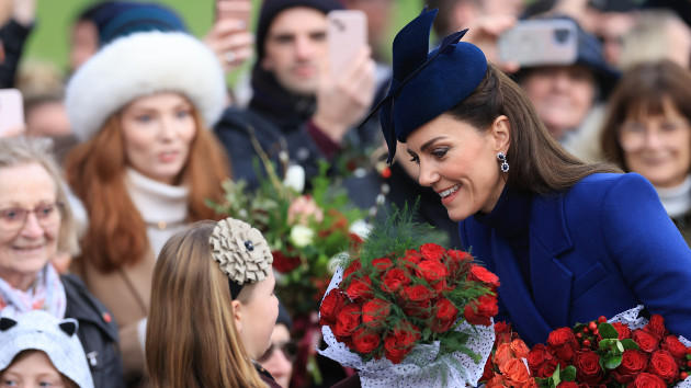 Catherine, Princess of Wales greets well-wishers after attending the Christmas Morning Service at Sandringham Church on December 25, 2023 in Sandringham, Norfolk. (Photo by Stephen Pond/Getty Images)