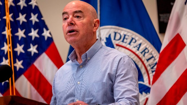 U.S. Department of Homeland Security Secretary Alejandro Mayorkas holds a press conference at a U.S. Border Patrol station on Jan. 8, 2024 in Eagle Pass, Texas. (John Moore/Getty Images)