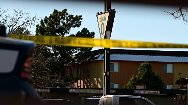 Police tape cordons off the scene of a mass shooting at Club Q, Nov. 20, 2022, in Colorado Springs, Colo. (Helen H. Richardson/Denver Post via Getty Images)