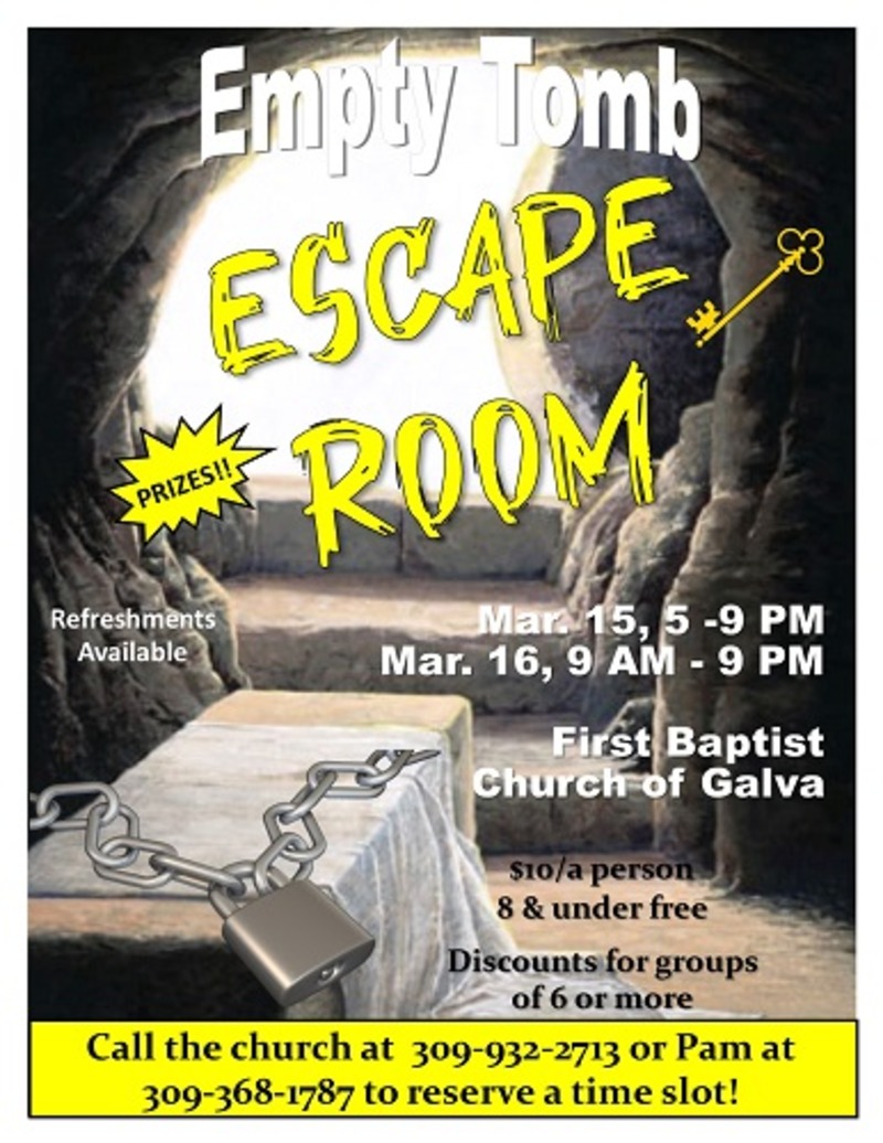 First Baptist Church Galva to Host The Empty Tomb Escape Room