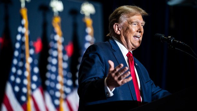 Republican presidential candidate former President Donald Trump speaks at a Get Out The Vote campaign rally held at the North Charleston in Charleston, S.C. on Wednesday, Feb. 14, 2024. (Jabin Botsford/The Washington Post via Getty Images)