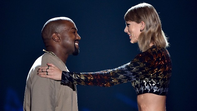 Kanye West and Taylor Swift in 2015; Kevin Winter/MTV1415/Getty Images For MTV