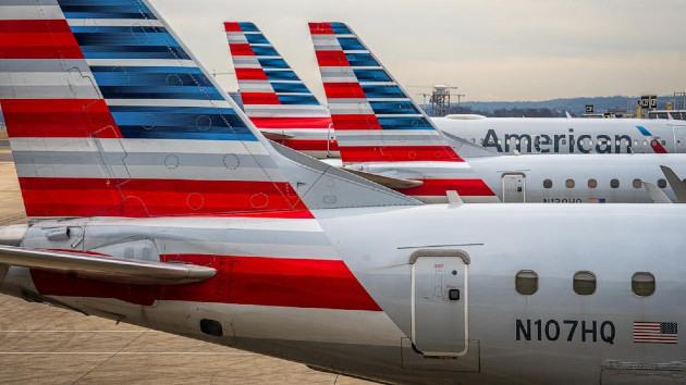 American Airlines passenger jets are lined up on the gates at Washingtons Reagan National Airport, Feb. 10, 2024, in Arlington, Va. (J. David Ake/Getty Images)