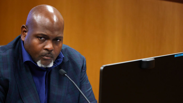 Witness Terrence Bradley looks on from the witness stand during a hearing in the case of the State of Georgia v. Donald John Trump at the Fulton County Courthouse on Feb. 16, 2024 in Atlanta. (Alyssa Pointer-Pool/Getty Images)
