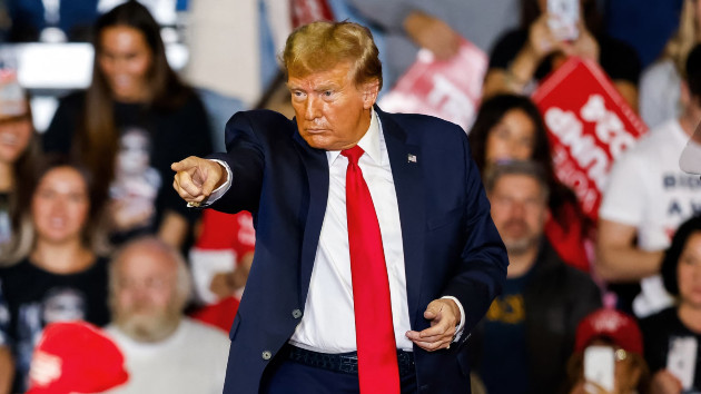 Former President and 2024 presidential hopeful Donald Trump attends a "Get Out the Vote" Rally in Conway, South Carolina, on Feb. 10, 2024. (Julia Nikhinson/AFP via Getty Images)