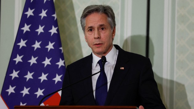 U.S. Secretary of State Antony Blinken speaks during a joint press conference with Egypt's Foreign Minister Sameh Shoukry (not pictured) following a meeting between the U.S. top diplomat and Arab envoys, in Cairo on March, 21, 2024. (EVELYN HOCKSTEIN/POOL/AFP via Getty Images)