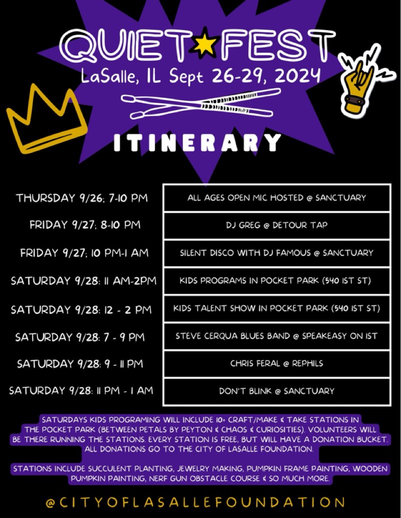 Second Annual Quiet Fest in LaSalle on September 26th to 29th, 2024