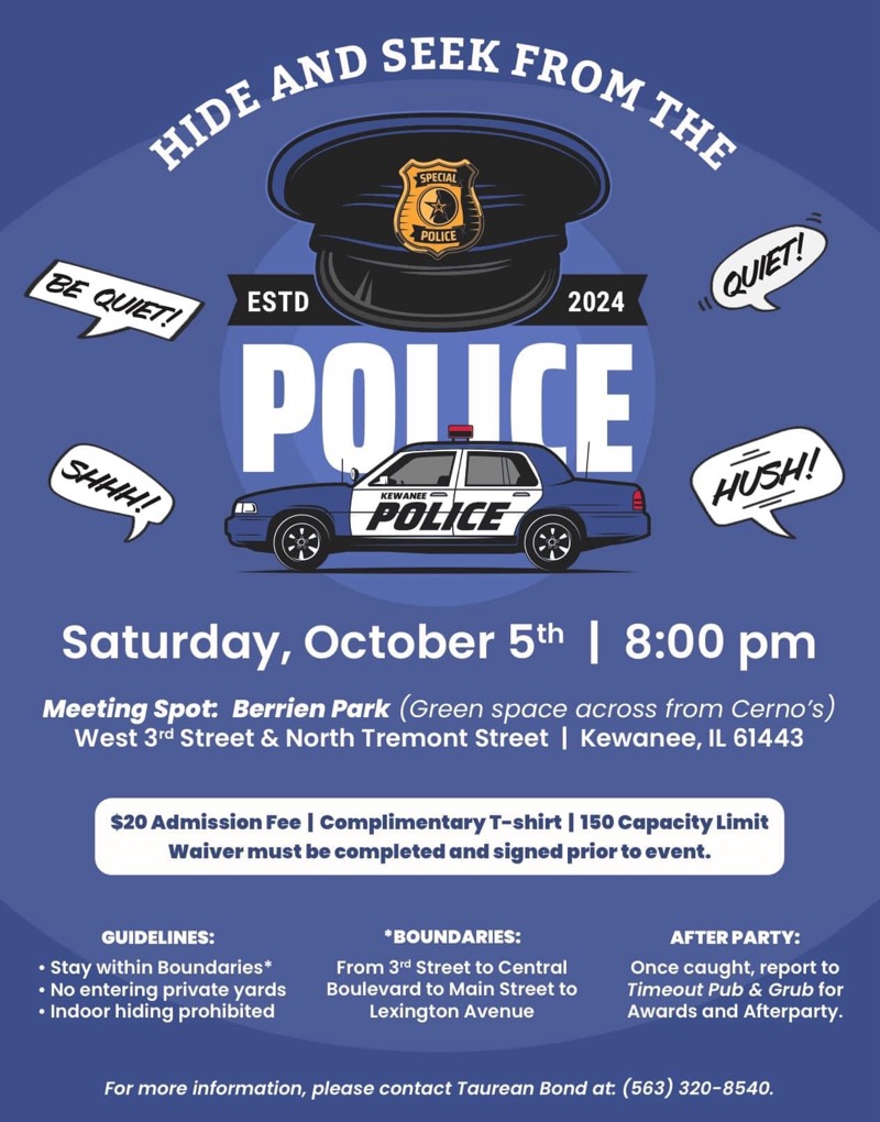 Kewanee Police Hosting a Game of Hide and Seek from The Police on October 5th