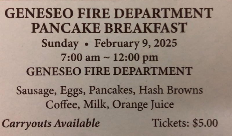 Geneseo Fire Department Pancake Breakfast on February 9th