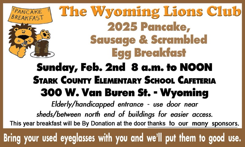 Wyoming Lions Club Annual Pancake Breakfast on February 2, 2025