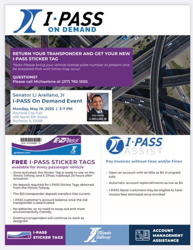 Upgrade Your I-PASS at Rochelle Event with Senator Li Arellano Jr. on May 19, 2025