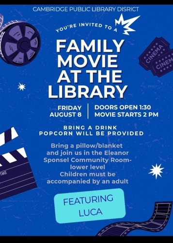 Family Movie Afternoon Featuring Luca at Cambridge Library on August 8, 2025