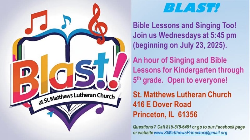 Join the BLAST Kids Program at St. Matthews Lutheran Church Beginning July 23, 2025