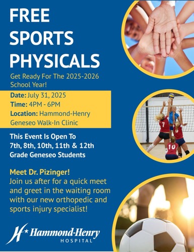 Free Sports Physicals for Geneseo Students at Hammond-Henry Clinic on July 31, 2025