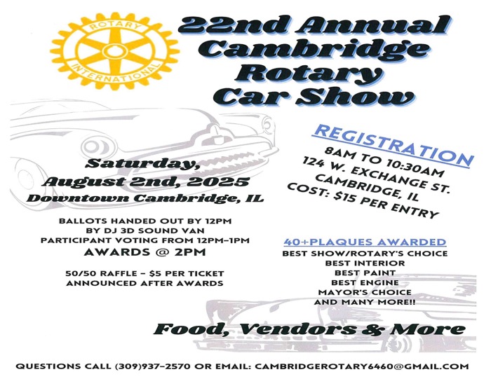 Rev Up for the 22nd Annual Cambridge Rotary Car Show on August 2, 2025
