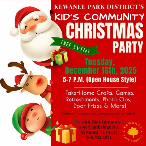 Kewanee Park District Hosts Free Kids Community Christmas Party with Crafts and Games on December 16, 2025