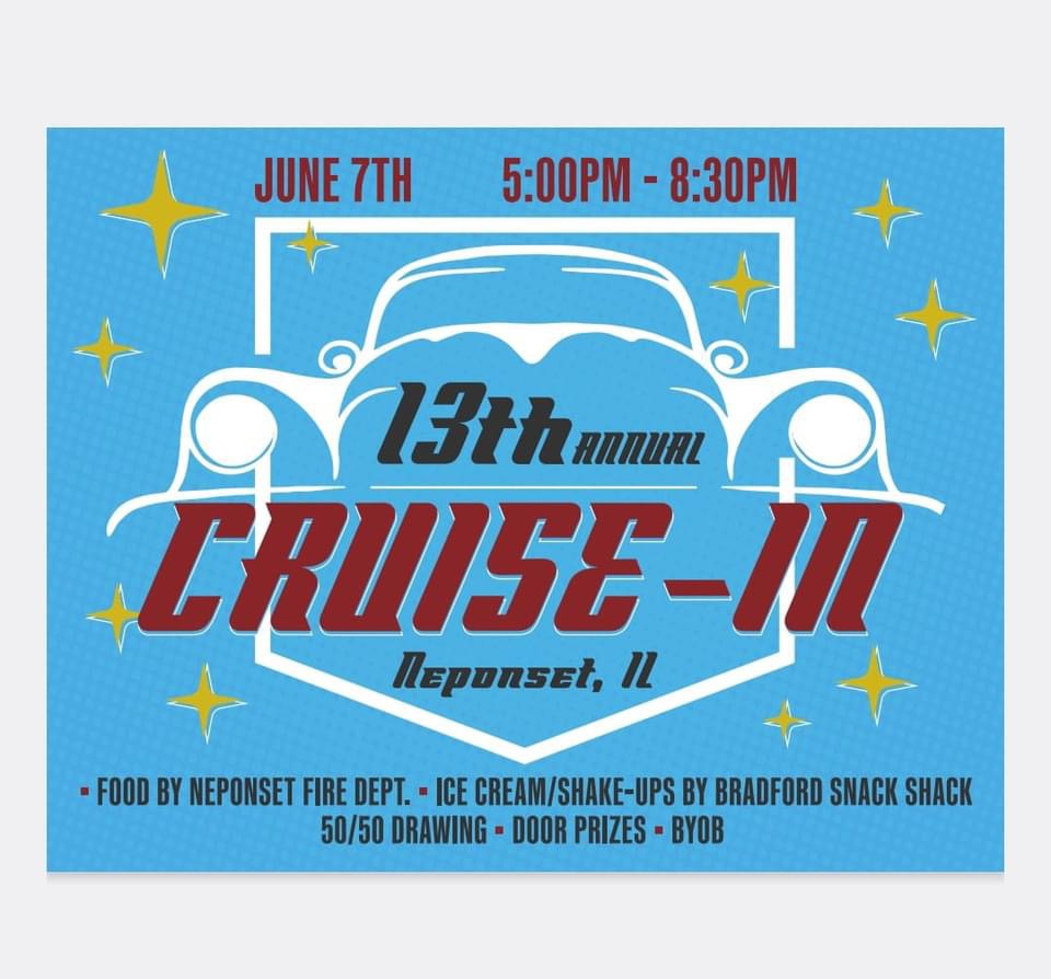 13th Annual Cruise-in on June 7th during Neponset Picnic Days, More Family Fun on June 8th