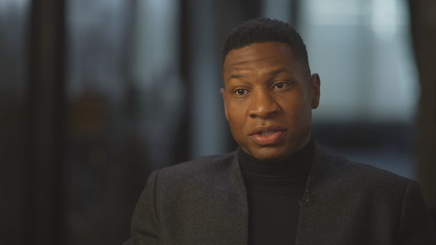 Jonathan Majors speaks during an interview with Linsey Davis from ABC News -- ABC News