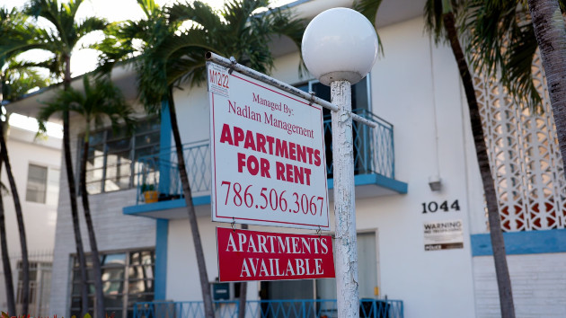 An 'Apartments for Rent' sign hangs in front of a building on Dec. 06, 2022 in Miami Beach, Fla. -- Joe Raedle/Getty Images, FILE