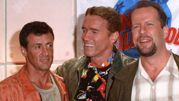 Stallone, Schwarzenegger, Willis c. 1992 -- Kypros/Getty Images