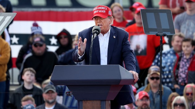 Republican presidential candidate former President Donald Trump speaks to supporters during a rally at the Dayton International Airport, on March 16, 2024, in Vandalia, Ohio. (Scott Olson/Getty Images)