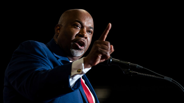 Mark Robinson, lieutenant governor of North Carolina, speaks during a "Get Out The Vote" rally with former U.S. President Donald Trump in Greensboro, North Carolina, U.S., on Saturday, March 2, 2024. (Al Drago/Bloomberg via Getty Images)