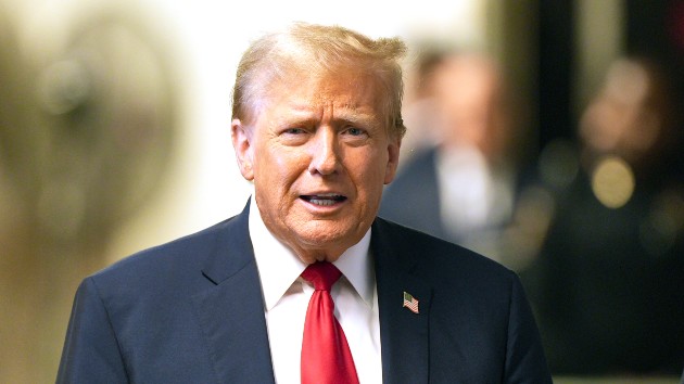 Former U.S. President Donald Trump speaks to the media outside the courtroom during his trial for allegedly covering up hush money payments at Manhattan Criminal Court on April 23, 2024 in New York City. (Curtis Means-Pool/Getty Images)