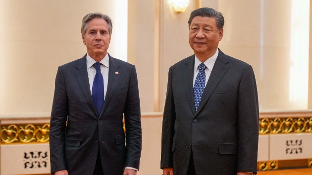 U.S. Secretary of State Antony Blinken (L) meets with China's President Xi Jinping at the Great Hall of the People in Beijing on April 26, 2024. (MARK SCHIEFELBEIN/POOL/AFP via Getty Images)