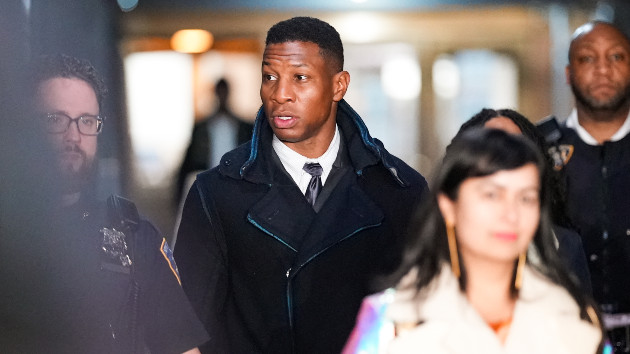 Actor Jonathan Majors leaves the courthouse following closing arguments in Majors' domestic violence trial at Manhattan Criminal Court on December 15, 2023 in New York City. (Photo by John Nacion/Getty Images)