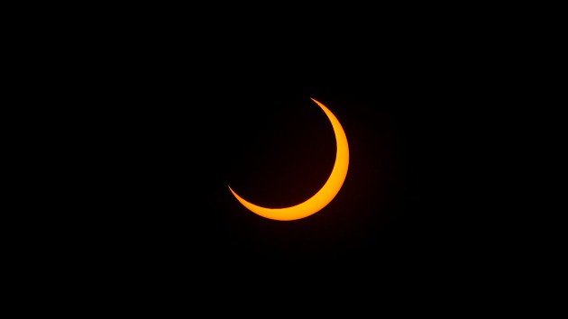 A partial solar eclipse is seen in San Salvador, El Salvador, Oct. 14, 2023. (SOPA Images/LightRocket via Getty Images)