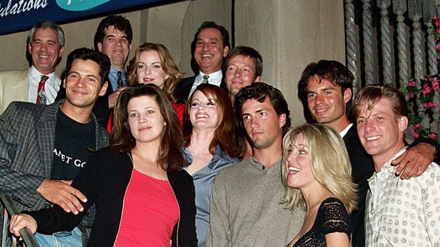 Cast of 'Melrose Place' celebrating 100 episodes in 1995 --  Jeff Kravitz/FilmMagic, Inc