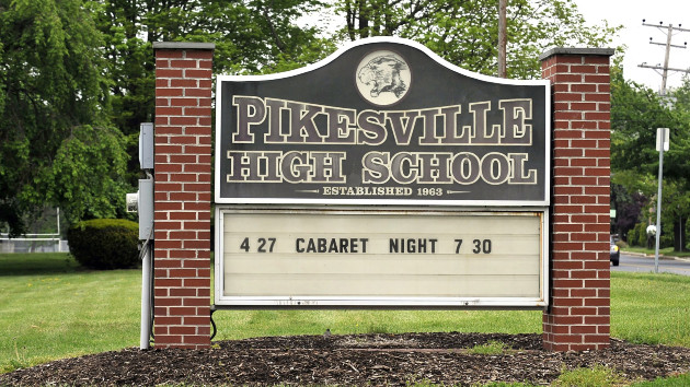 In this Jan. 30, 2024, file photo, the sign for Pikesville High School is shown in Pikesville, Maryland. (Lloyd Fox/The Baltimore Sun via TNS via Getty Images)