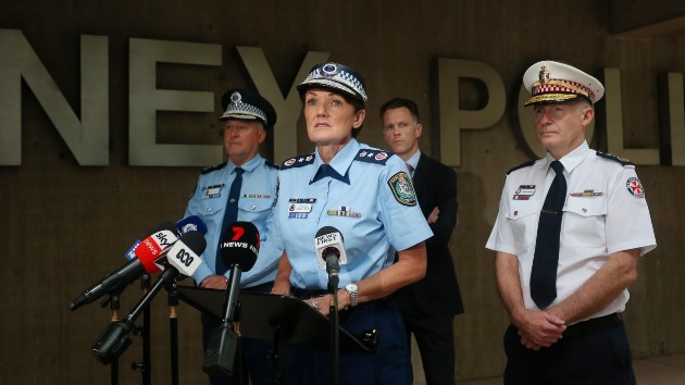 NSW Police Commissioner Karen Webb, Premier of NSW Chris Minns, NSW Deputy Police Commissioner Peter Thurtell and Ambulance Commissioner Dominic Morgan hold a press conference on April 16, 2024 in Sydney, Australia. (Lisa Maree Williams/Getty Images)