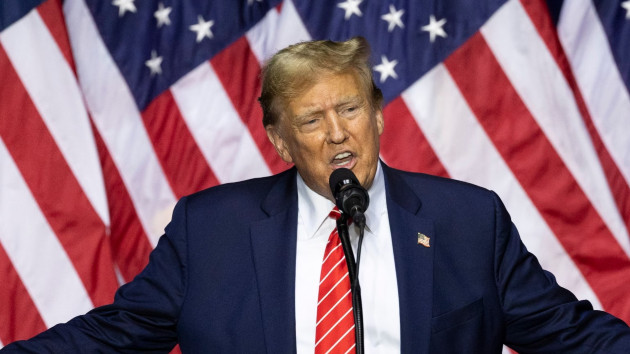 Former President Donald Trump speaks during a "Get Out The Vote" rally at the Forum River Center in Rome, Ga., March 9, 2024. (Christian Monterrosa/Bloomberg via Getty Images)