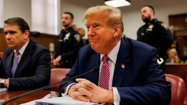 Former President Donald Trump sits at the defendant's table during his criminal trial as jury selection continues at Manhattan Criminal Court on April 19, 2024 in New York City. (Sarah Yenesel-Pool/Getty Images)