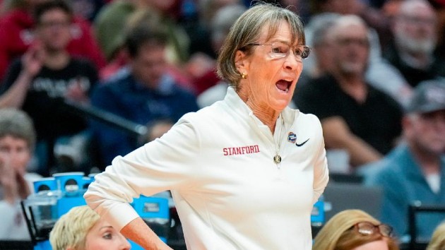 Head coach Tara VanDerveer of the Stanford Cardinal yells during the first half against the NC State Wolfpack in the Sweet 16 round of the NCAA Women's Basketball Tournament at Moda Center on March 29, 2024 in Portland, Ore. (Soobum Im/Getty Images)