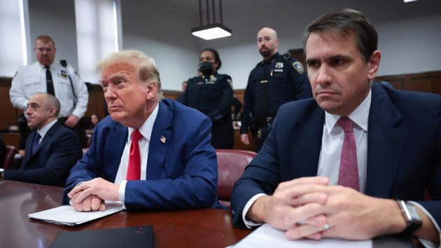 Former President Donald Trump and his attorney Todd Blanche (R) attend his trial at Manhattan Criminal Court on May 6, 2024 in New York City. (Win Mcnamee/Getty Images)