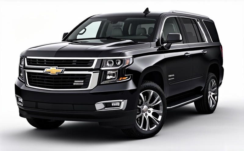 Create a high-resolution image of a 2023 Chevrolet Tahoe, showcasing its powerful stance, luxurious interior, and advanced safety features. Highlight its spacious seating, modern infotainment system, and rugged off-road capabilities.