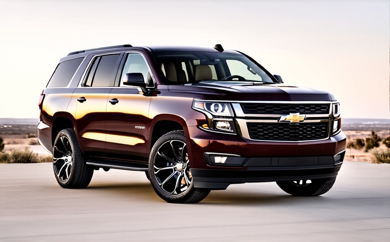 Create a high-resolution image of a 2023 Chevrolet Tahoe, showcasing its powerful stance, luxurious interior, and advanced safety features. Highlight its spacious seating, modern infotainment system, and rugged off-road capabilities.