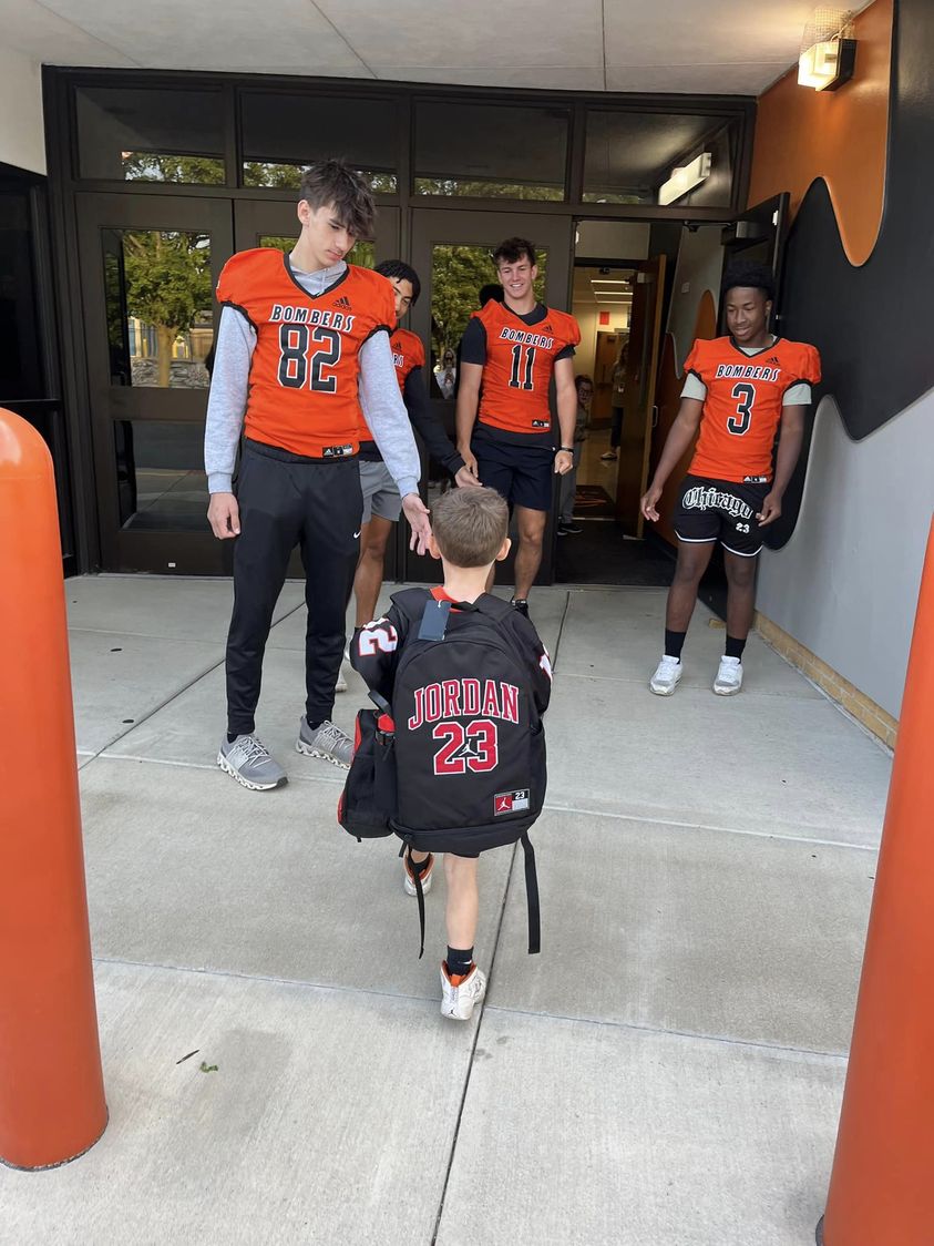 Bomber Football were the Guest Greeters today at Lincoln, Edison and St. Paul schools. #OnceABomberAlwaysABomber