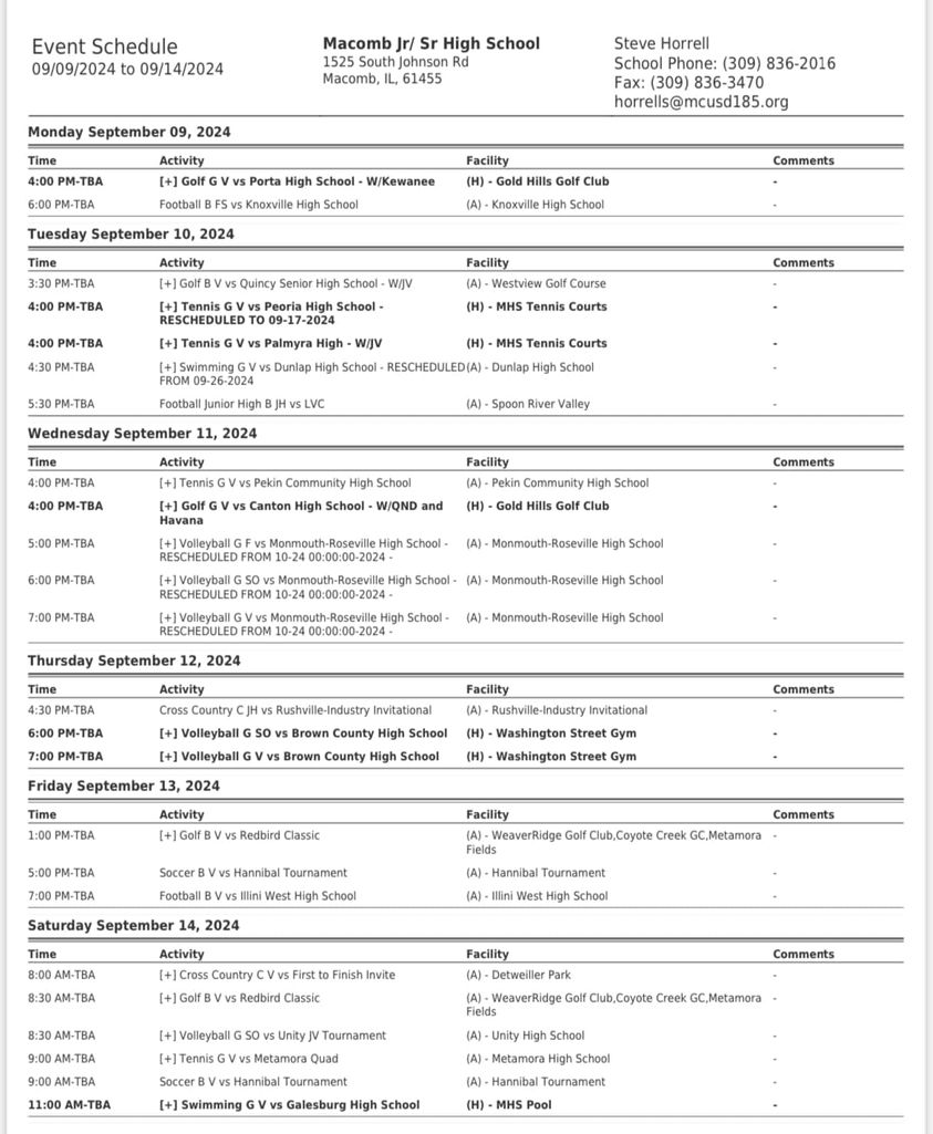 Bomber Athletics for September 9-14. #OnceaBomberAwlwaysABomber