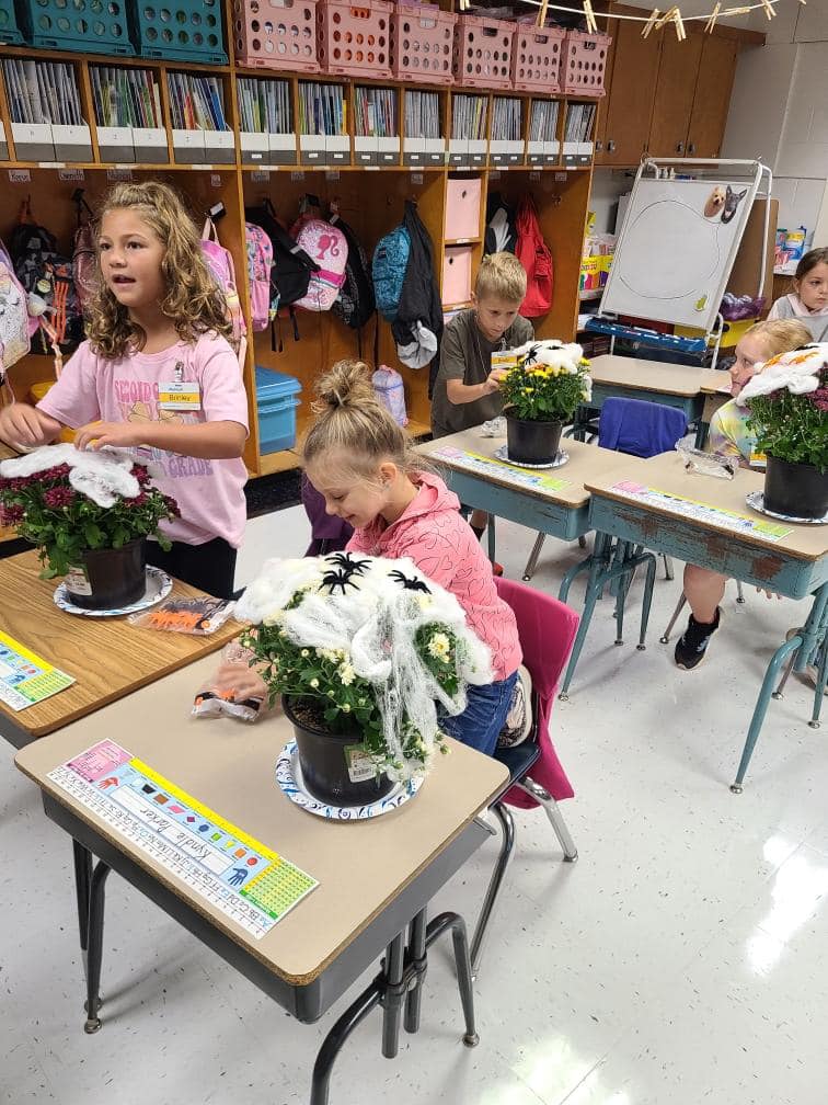 Mrs. Schislers class made spooky mums with Walmart today through the Adopt-a-Classroom program. Thank you, Walmart! #MA…