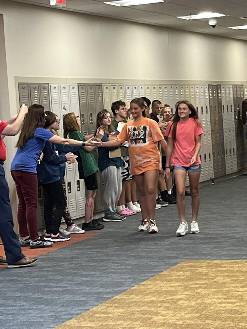 MMS students clapped out our State-bound Girls Golf Players – Kennedy McGraw and Taylor Mann. We wish you the best of lu…