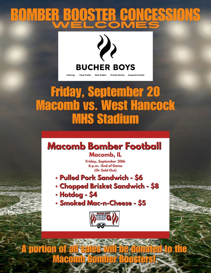 Come out and enjoy some good BBQ and Bomber Football tonight, Friday September 20th! Can’t join us? Watch the game live…