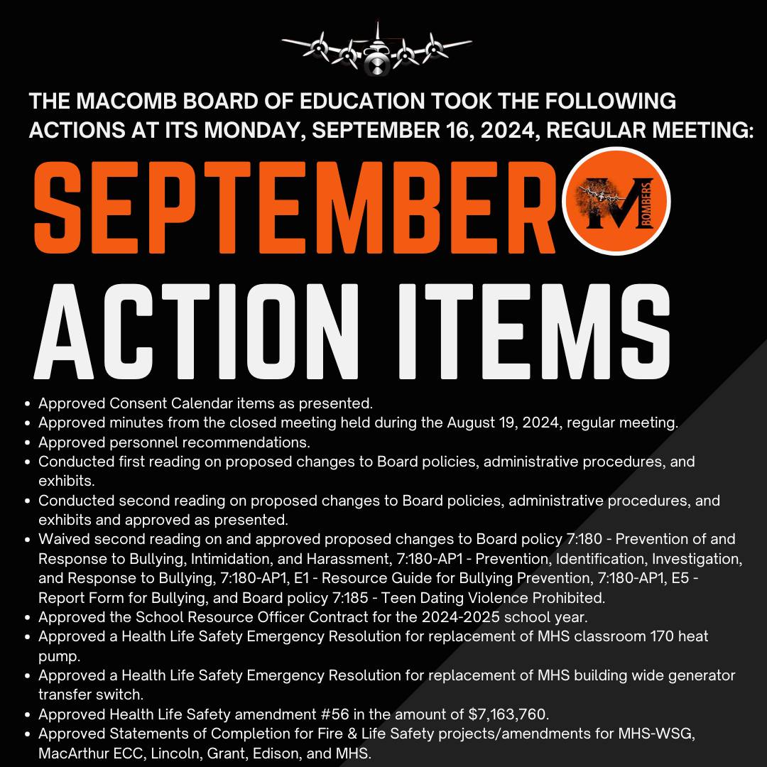 The Macomb C.U.S.D. #185 Board of Education met Monday, September 16, 2024.  To see the full agenda visit: https://www.m…