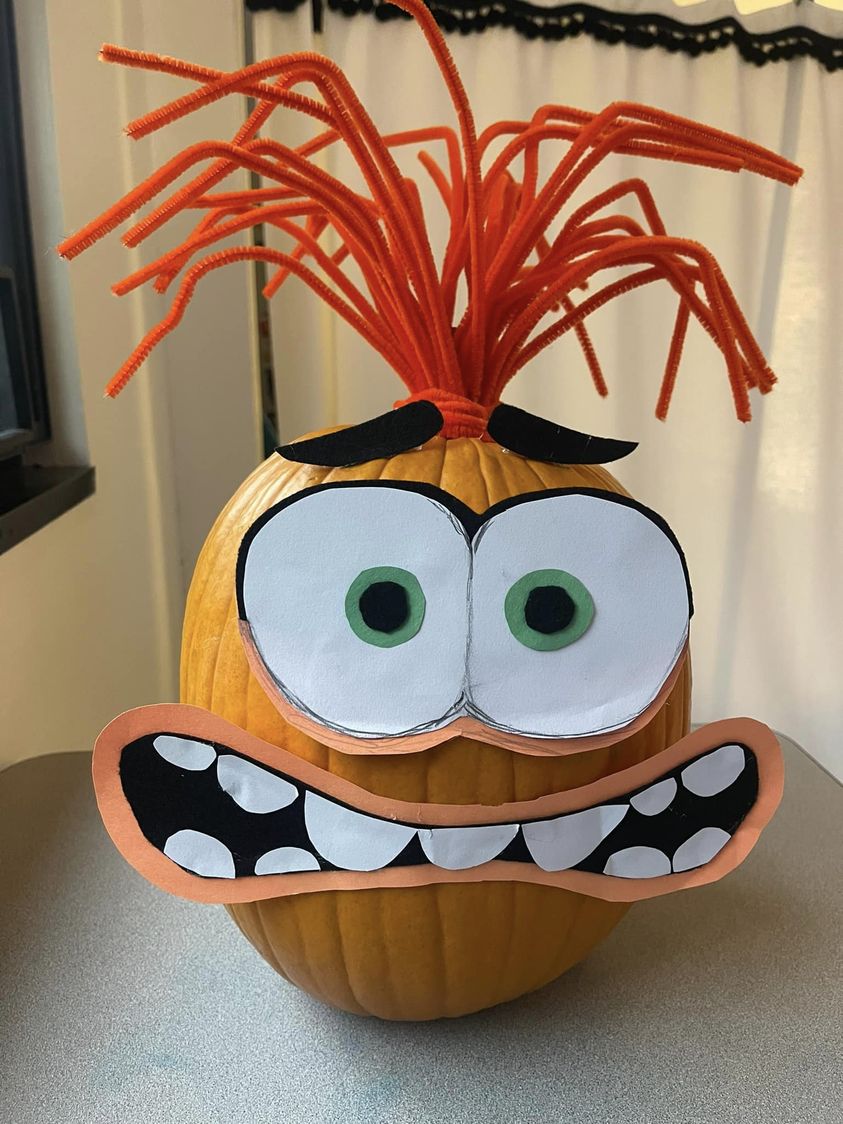 Check out  Mrs. Spaldings pumpkin decorating “counselors Style”. Inspiration from inside out 2. It’s Anxiety!! #edison #…